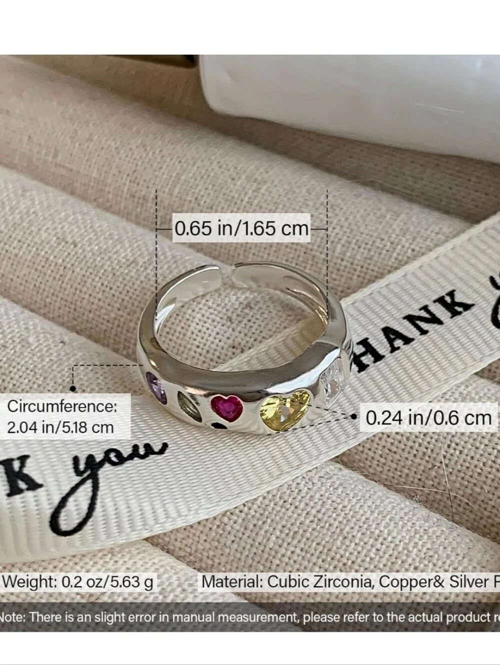 One NWT 925 Sterling Silver Multicolor CZ Chunky Dome Open Ring – Adjustable